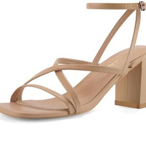 Women's Nude Strappy Block 2in Heel Sandal with Ankle Strap